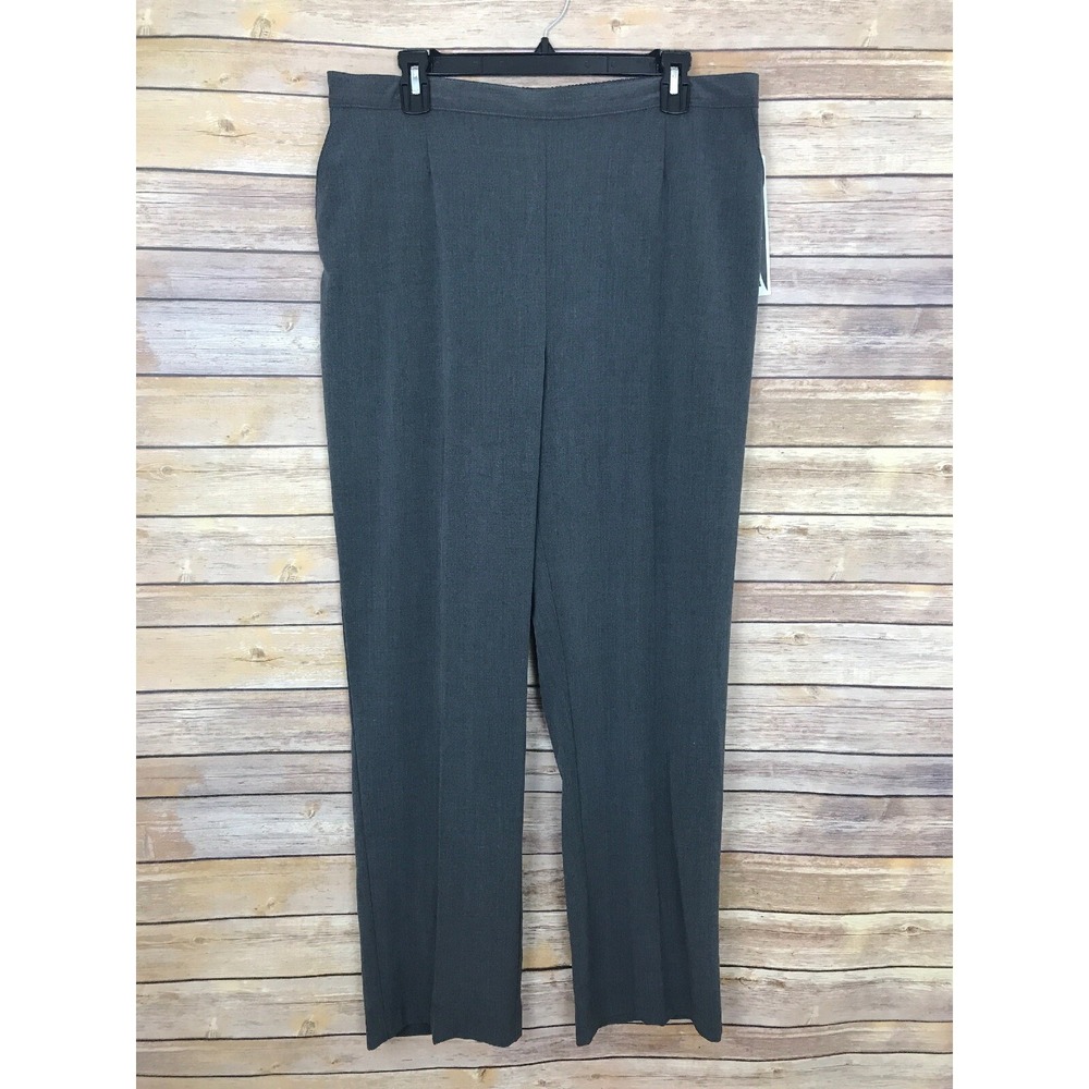 Jeno Neuman Pants Womens 16 Gray Dress Straight Leg Pull On Stretch Back Elastic